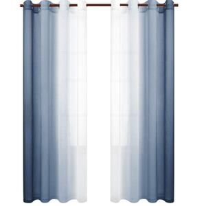 Elegant Blue Ombre Sheer Curtains– Gradient Faux Linen Panels, Set of 2 (52x108)